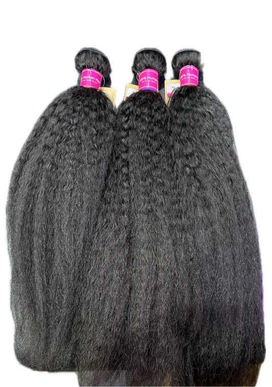 Kinky Straight Human Hair Bundles 18” 20” 24”